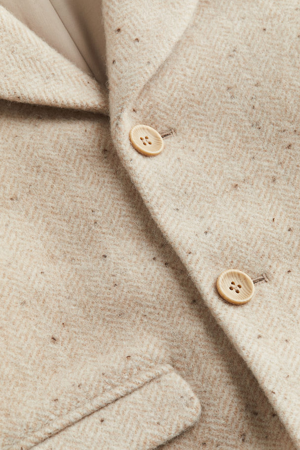 H&M Gefilzter Mantel aus Wollmischung Beige/Fischgrätmuster