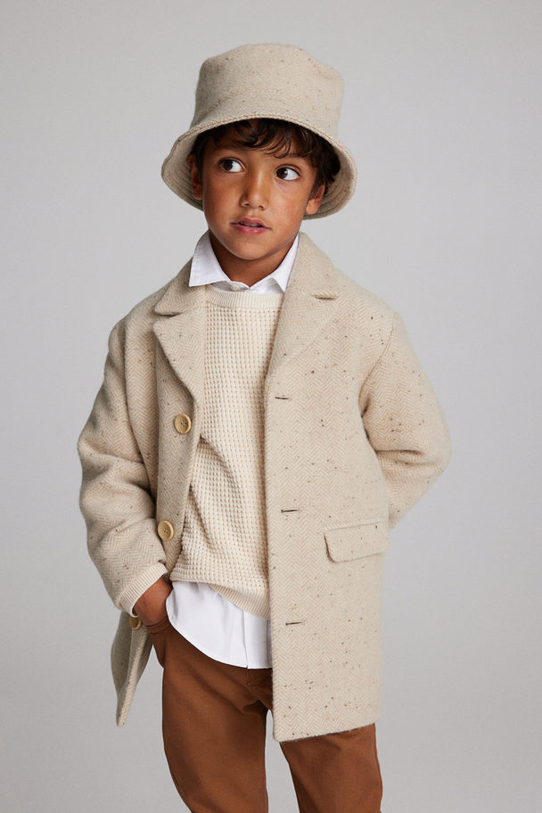 H&M Gefilzter Mantel aus Wollmischung Beige/Fischgrätmuster