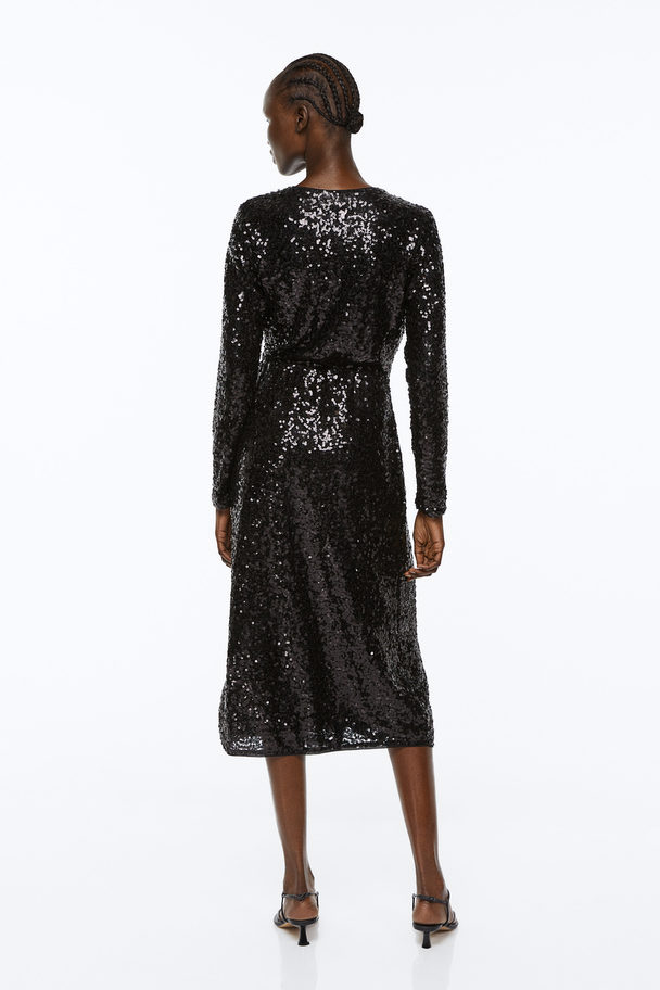 H&M Sequined Wrap Dress Black/sequins