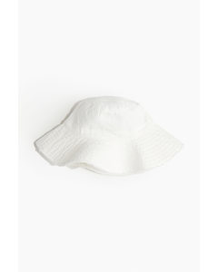 Bucket Hat aus Baumwolle mit Fransenkante Weiß