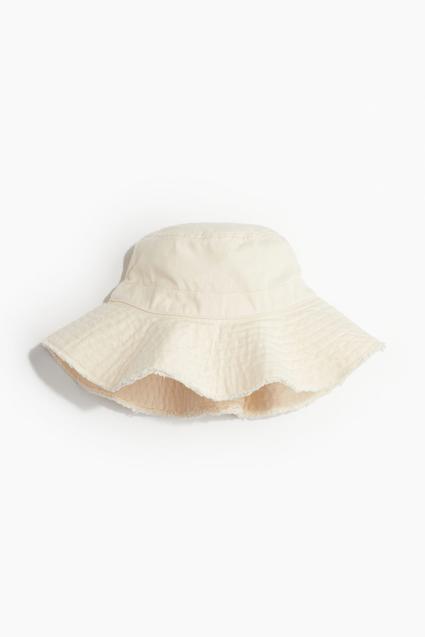 H&M Frayed-edge Cotton Bucket Hat Light Beige