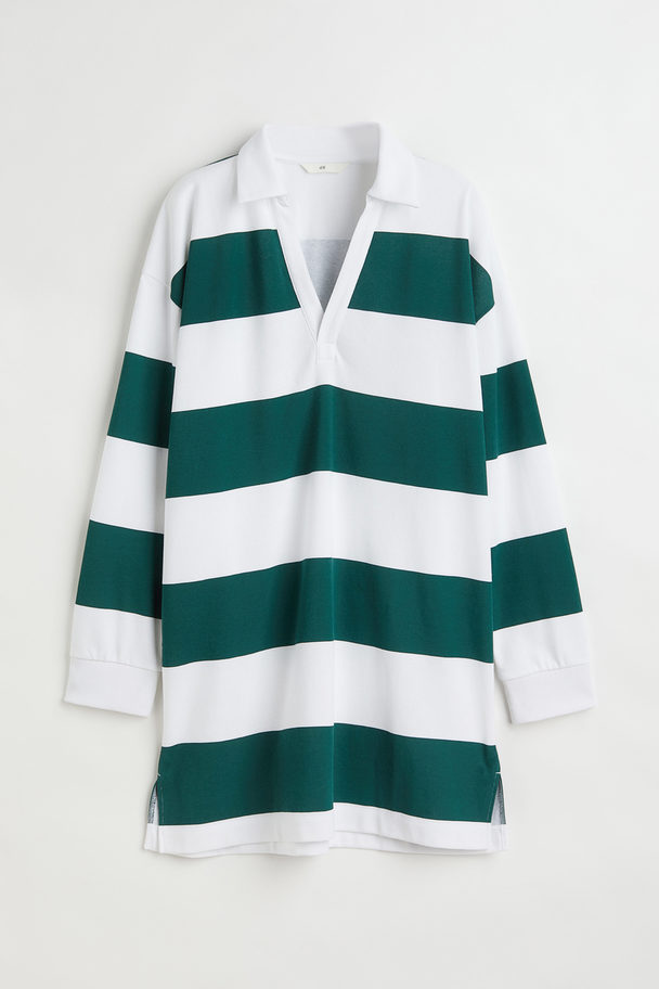 H&M Sweatkleid mit Kragen Dunkelgrün/Weiß gestreift