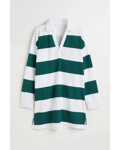 Collared Sweatshirt Dress Dark Green/white Striped