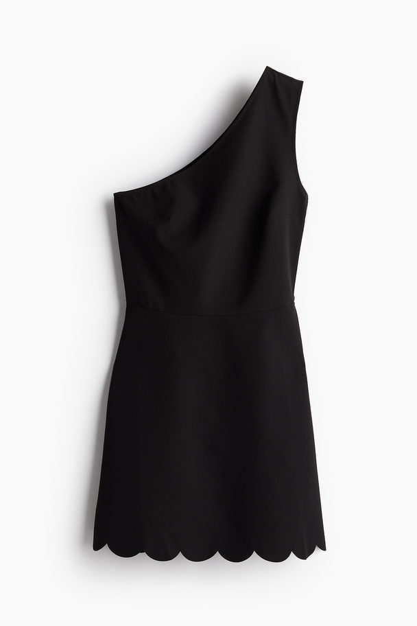 H&M Scalloped-hem Dress Black