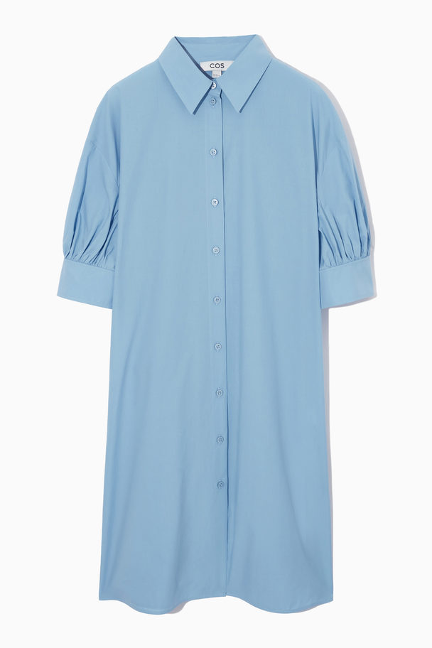 COS Gathered-sleeve Mini Shirt Dress Light Blue