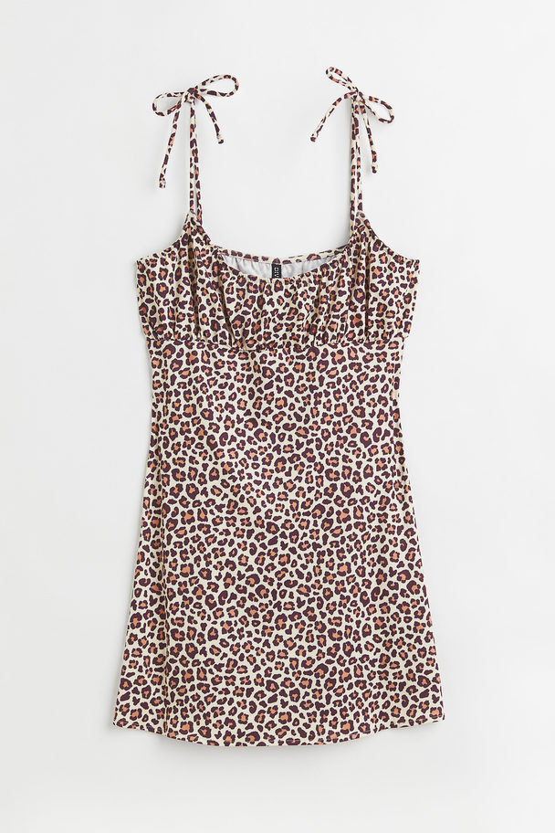 H&M Tie-detail Dress Beige/leopard Print