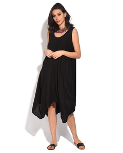 Fluid Long Dress With Rolled Round Collar And Pockets