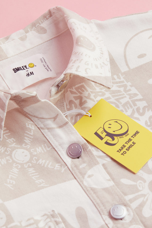 H&M H&m+ Patterned Shirt Light Beige/smiley®