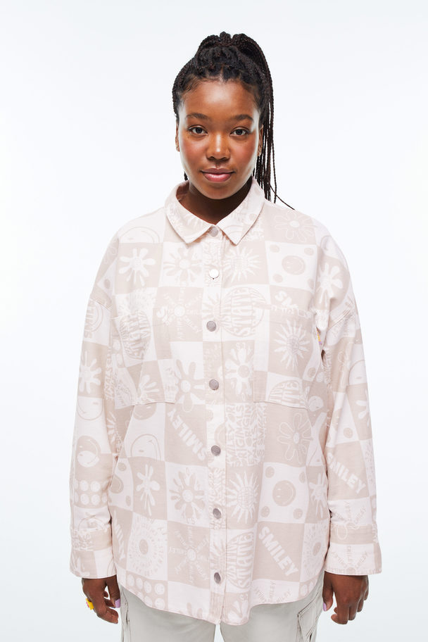 H&M H&m+ Patterned Shirt Light Beige/smiley®