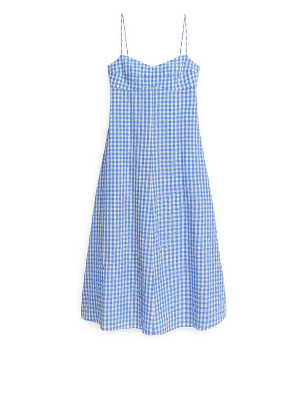 ARKET Midi Cotton Strap Dress Blue/white