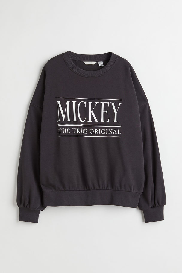 H&M Printed Sweatshirt Dark Grey/mickey Mouse