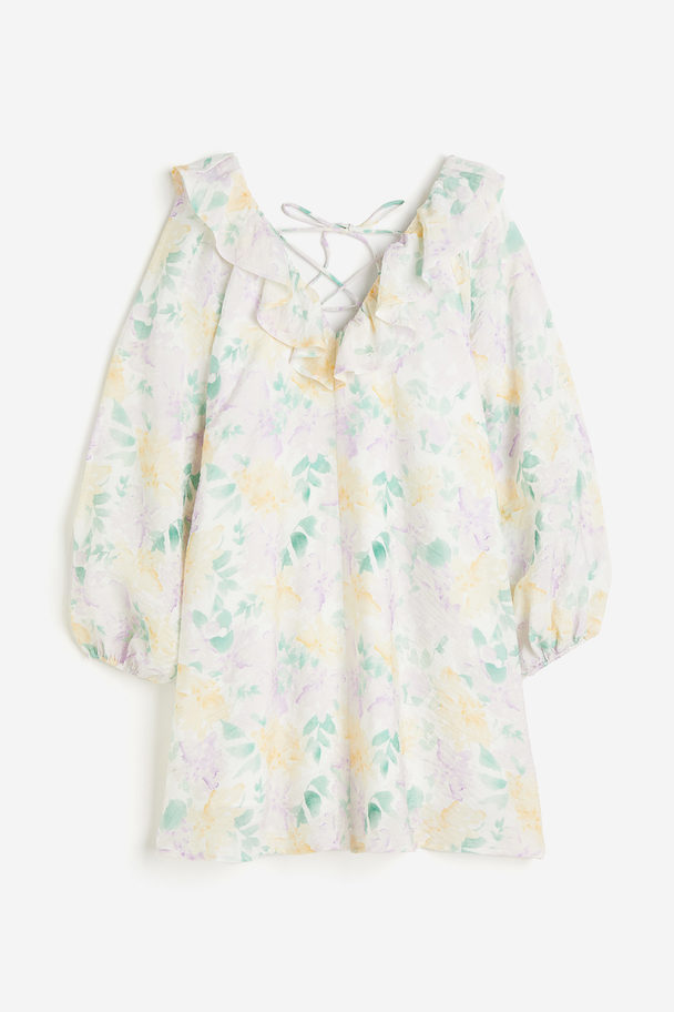 H&M Lacing-detail A-line Dress Cream/floral