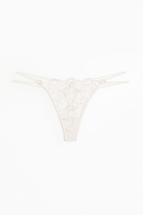 H&M Embroidered Tanga Thong Briefs Pale Beige