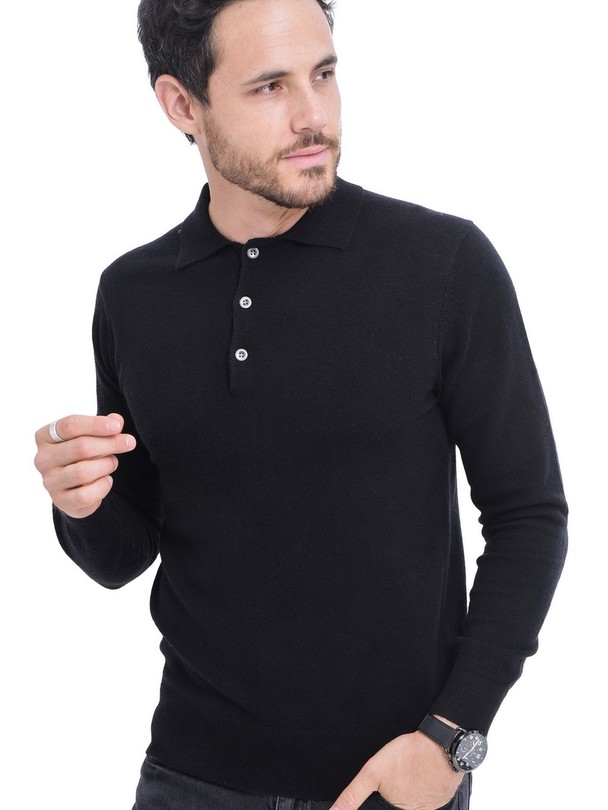 C&Jo Long Sleeve Buttoned Polo Neck Sweater