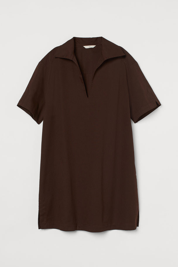H&M Cotton Twill Dress Dark Brown