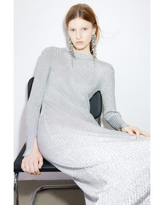 Shimmering Rib-knit Dress Silver-coloured