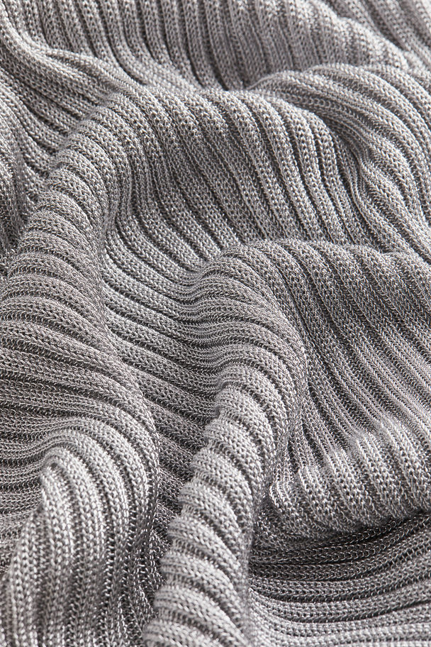 H&M Shimmering Rib-knit Dress Silver-coloured