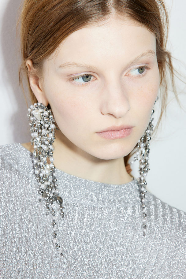 H&M Shimmering Rib-knit Dress Silver-coloured