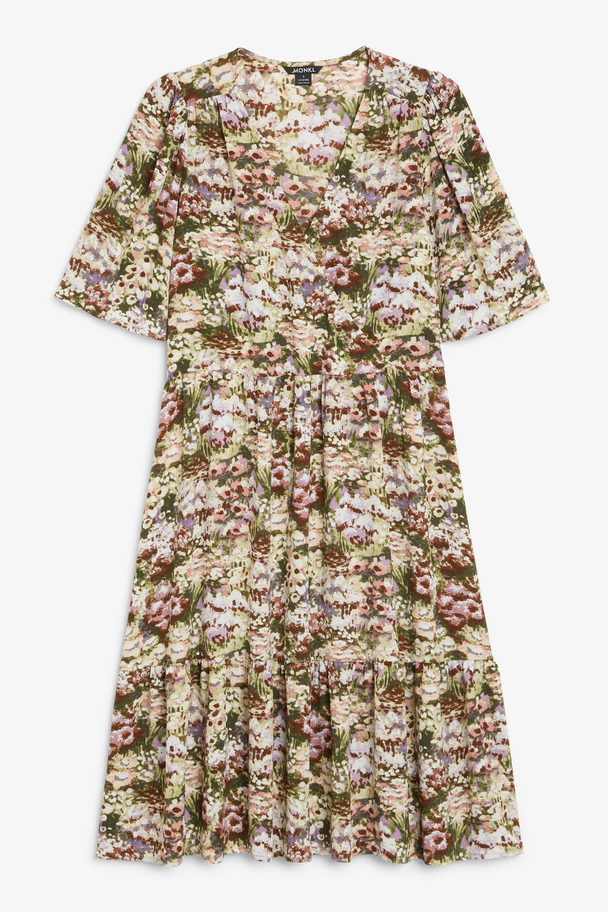 Monki Ruffle Hem Midi Dress Multi Floral Print