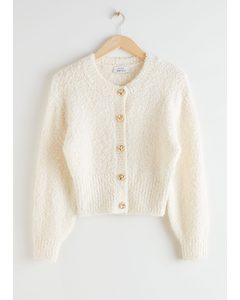 Bouclé Knit Cropped Cardigan Off White
