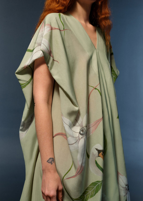 & Other Stories Printed Relaxed Midi Dress Green Print