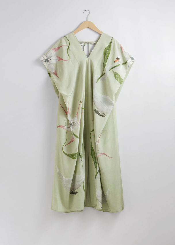 & Other Stories Printed Relaxed Midi Dress Green Print