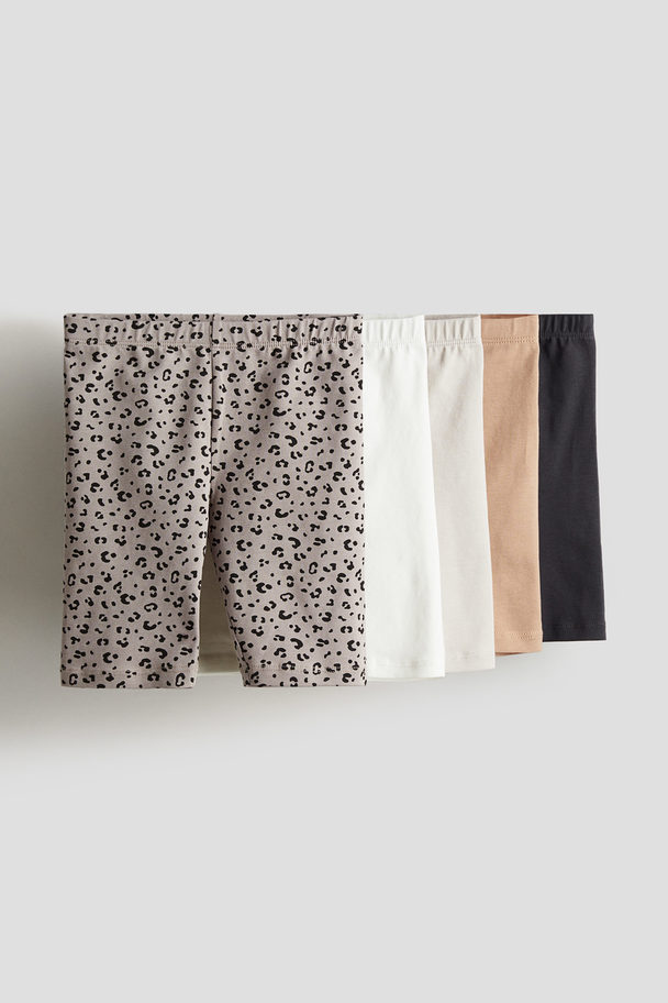 H&M 5-pack Cotton Cycling Shorts Greige/leopard Print