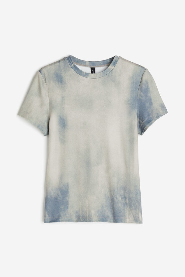 H&M Tætsiddende T-shirt Lys Gråbeige/batikmønstret