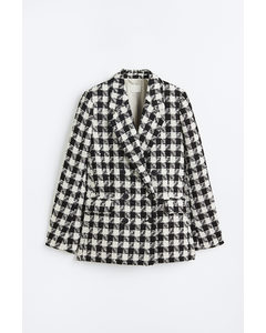 Double-breasted Bouclé Blazer Black/dogtooth-patterned