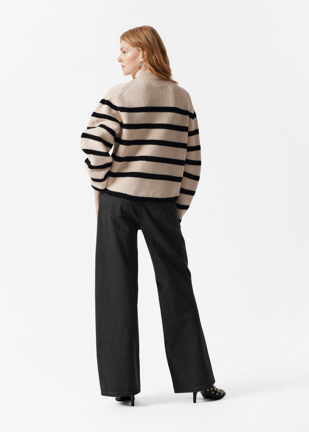 & Other Stories Mock Neck Merino Jumper Cream/black Stripes