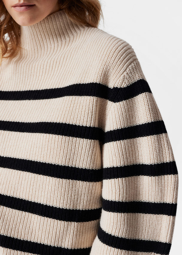 & Other Stories Mock Neck Merino Jumper Cream/black Stripes