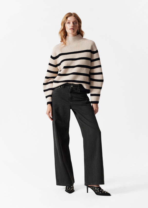 & Other Stories Mock Neck Merino Jumper Cream/black Stripes