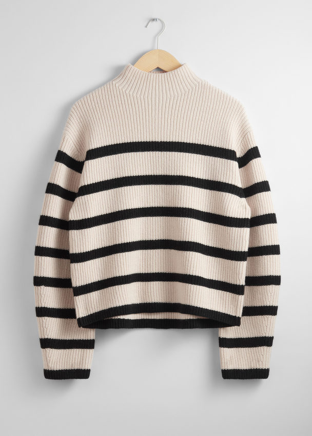 & Other Stories Mock Neck Merino Jumper Cream/black Stripes