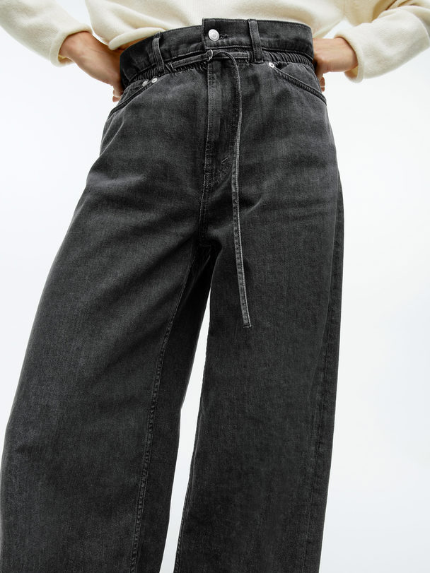 ARKET Paperbag Denim Trousers Dark Grey