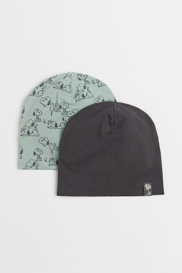 H&M 2-pack Jersey Hats Turquoise/snoopy
