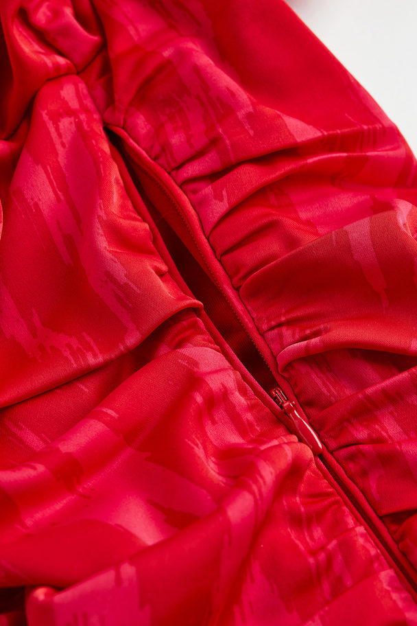 H&M Off-the-shoulder Gathered Dress Red/patterned