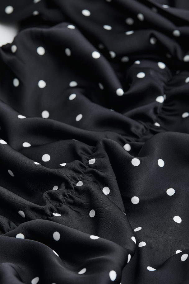 H&M Off-the-shoulder Gathered Dress Black/spotted