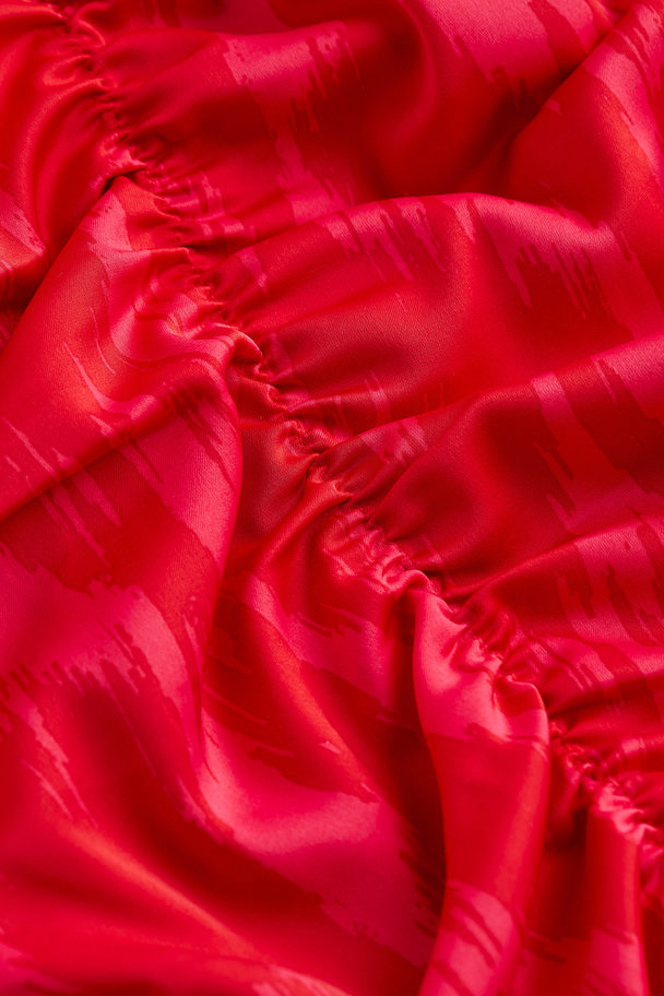 H&M Off-Shoulder-Kleid mit Raffungen Rot/Gemustert