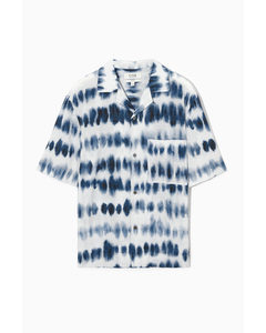 Camp-collar Seersucker Shirt White / Blue / Printed