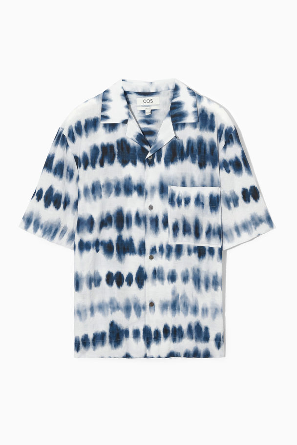 COS Camp-collar Seersucker Shirt White / Blue / Printed