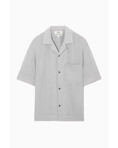Camp-collar Seersucker Shirt Light Grey