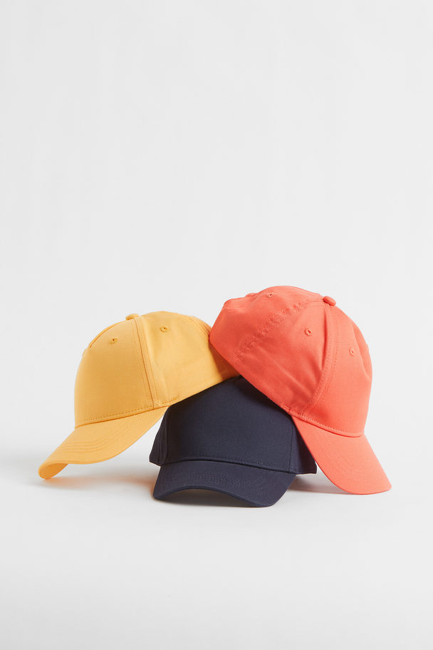 H&M 3-pack Caps I Bomull Orange/gul/marineblå