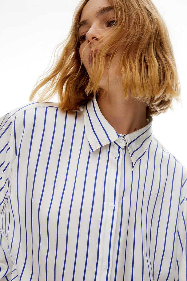 H&M Oversized Blouse White/blue Striped