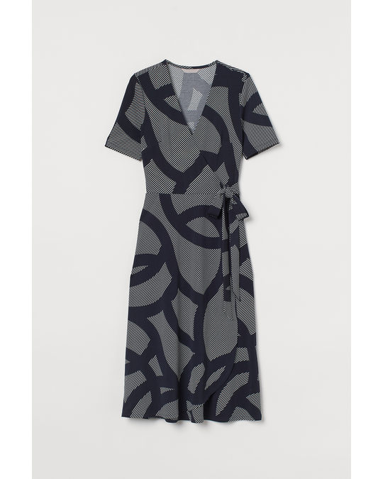 H&M Jersey Wrap Dress Dark Blue/patterned