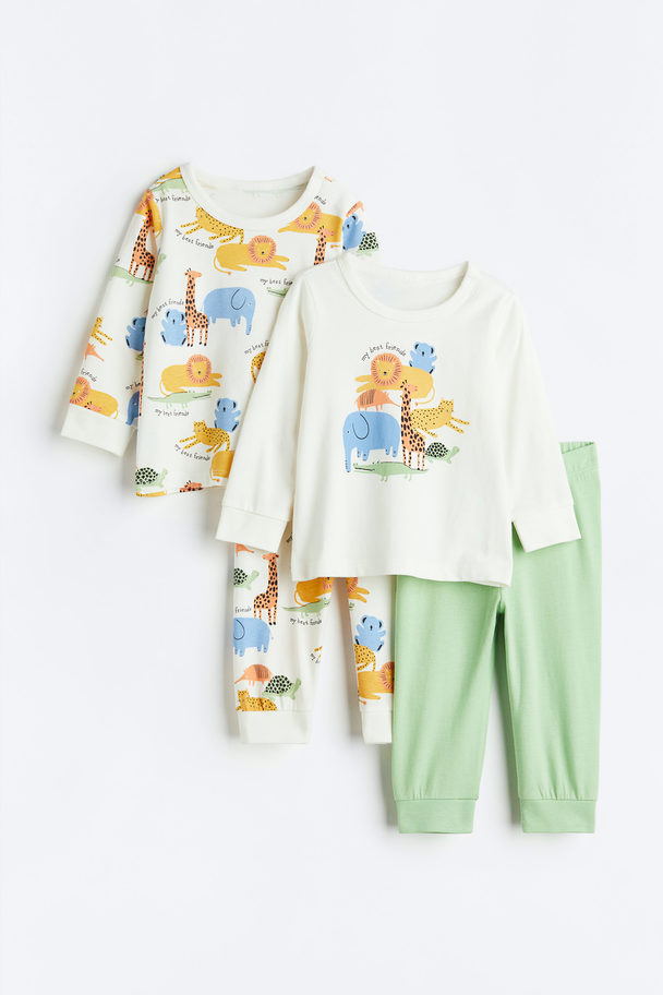 H&M 2-pack Printed Cotton Pyjamas White/animals