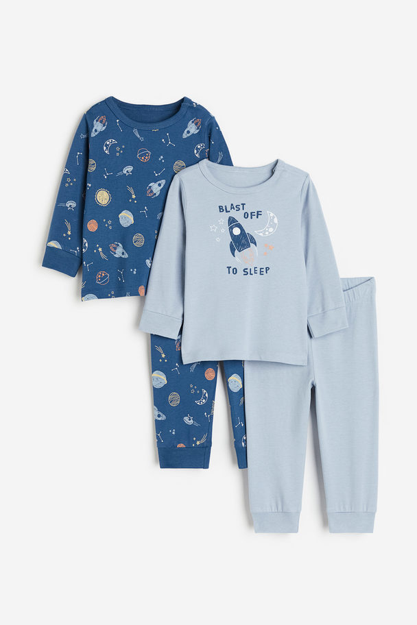 H&M Set Van 2 Katoenen Pyjama's Met Print Blauw/heelal