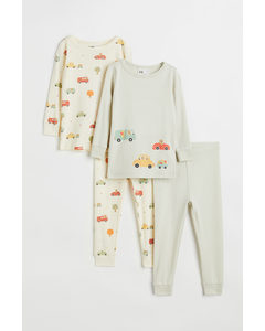 2-pack Pyjamas I Bomull Med Trykk Lys Grønn/biler
