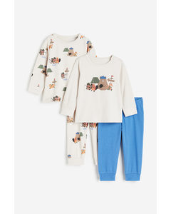 2-pack Printed Cotton Pyjamas Light Beige/patterned