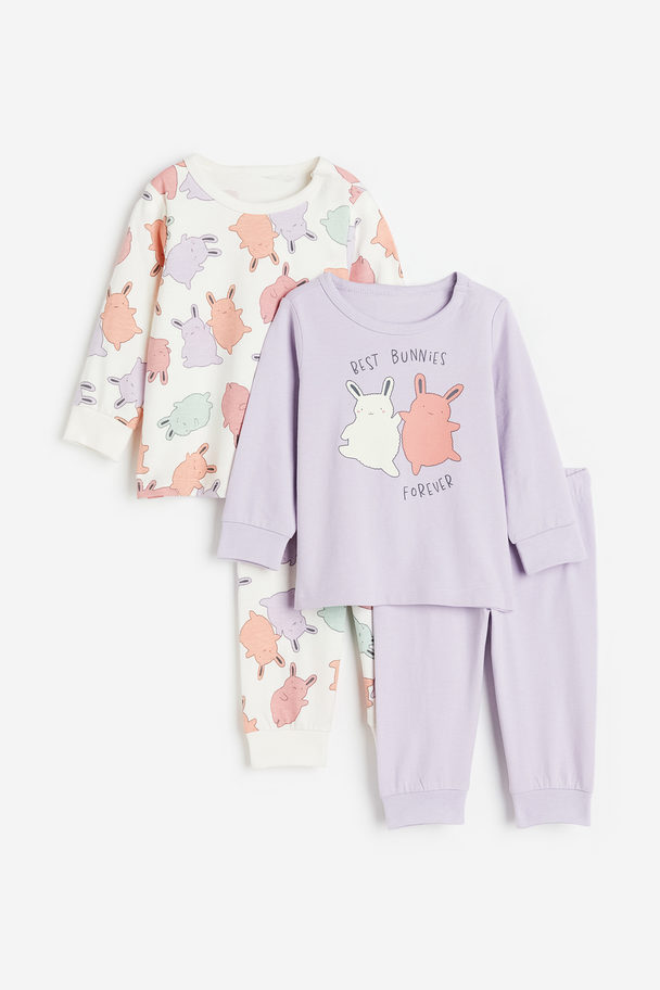H&M 2-pack Pyjamas I Bomull Med Trykk Lys Lilla/kaniner
