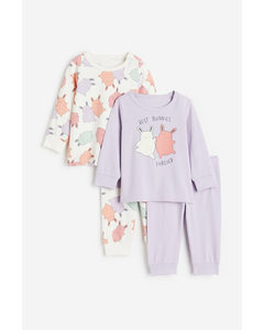 2-pack Printed Cotton Pyjamas Light Purple/rabbits